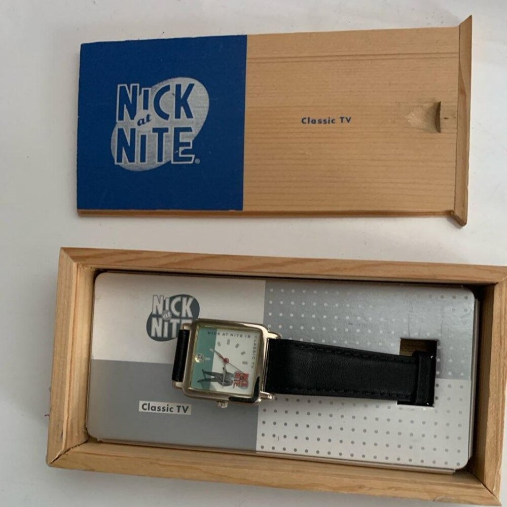 Vintage 1990s Nick at Nite promotional wristwatch in its original wood box